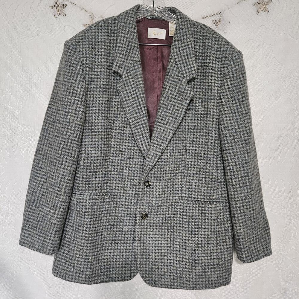 Apart Mens 46L Houndstooth Wool Tweed Blazer Rustic Sophisticated Countryside